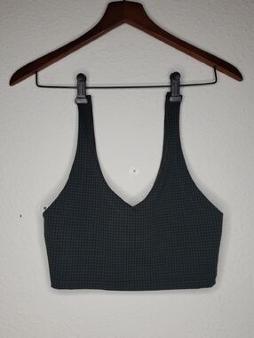 OFFLINE By Aerie Mini Houndstooth V-Neck Longline Sports Bra Size S Green Black